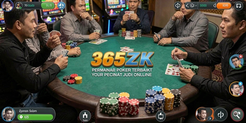Screenshot utama 365ZK menampilkan suasana permainan Poker yang intens.