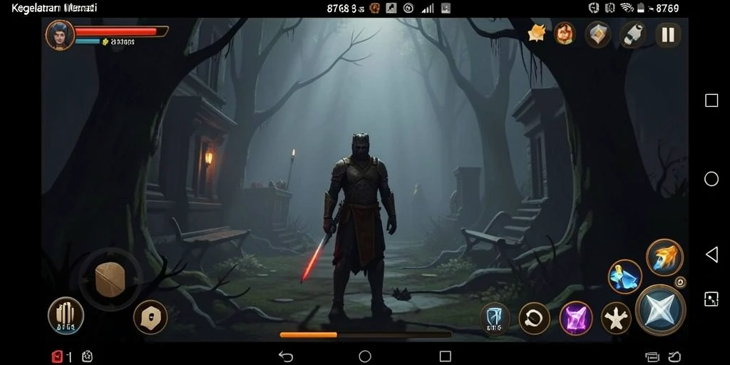 Screenshot gameplay <strong>8768</strong> menunjukkan suasana mencekam dan karakter dalam bahaya.