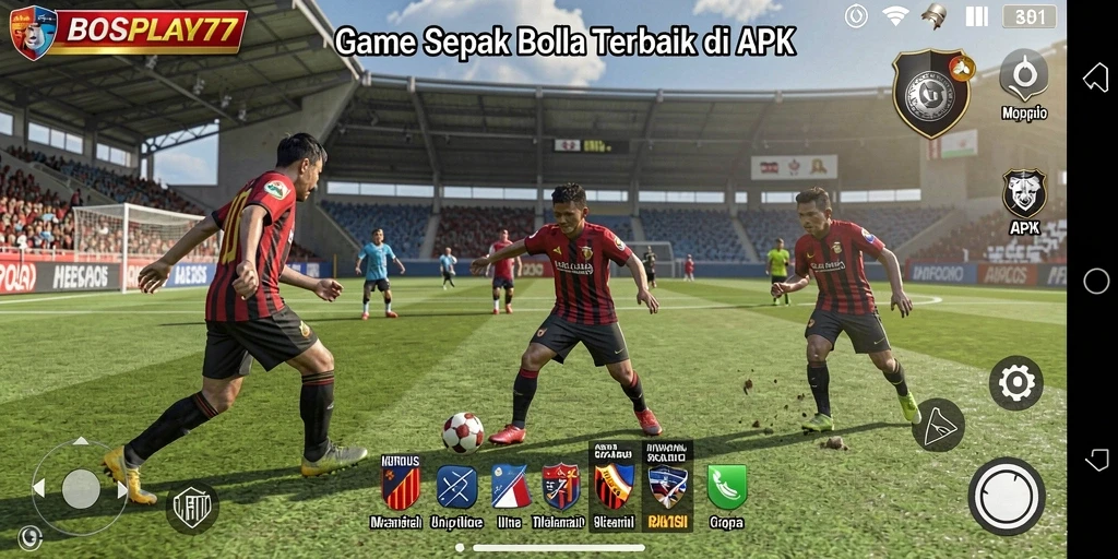 Tampilan gameplay seru dengan aksi sepak bola yang mendebarkan.