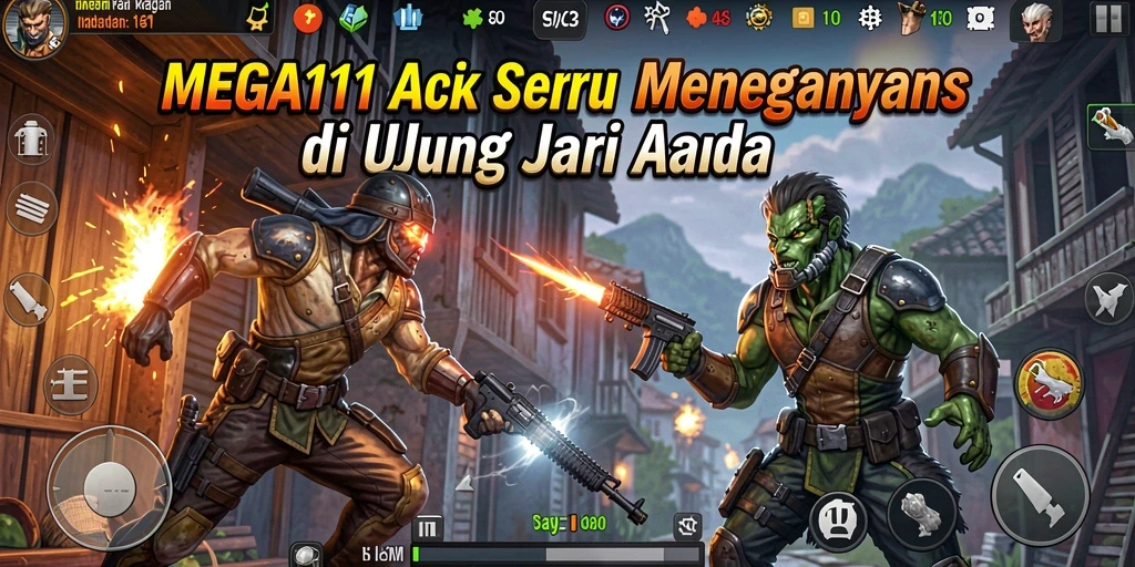 Tangkapan layar utama MEGA111 yang menampilkan aksi intens dalam pertempuran.